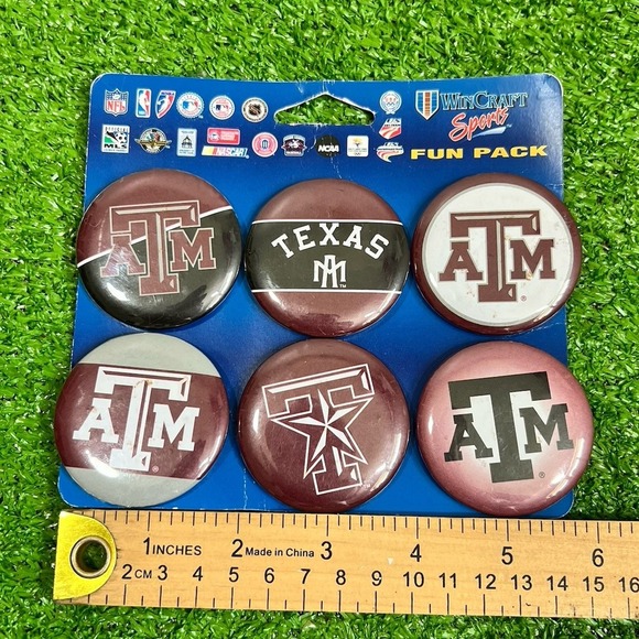 Vintage Texas A&M Shirt Pins Aggie Football Y2K Alt Logo Buttons NWT (6) Pins - Picture 1 of 2
